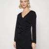 Even&Odd Woven Drape Mini Dress - Robe De Soirée - Black