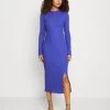 Even&Odd Circ Long Sleeves Midi High Slit Dress - Robe Pull - Blue