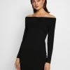 Even&Odd Basic - Off-Shoulder Mini Long Sleeves Dress - Robe Fourreau - Black