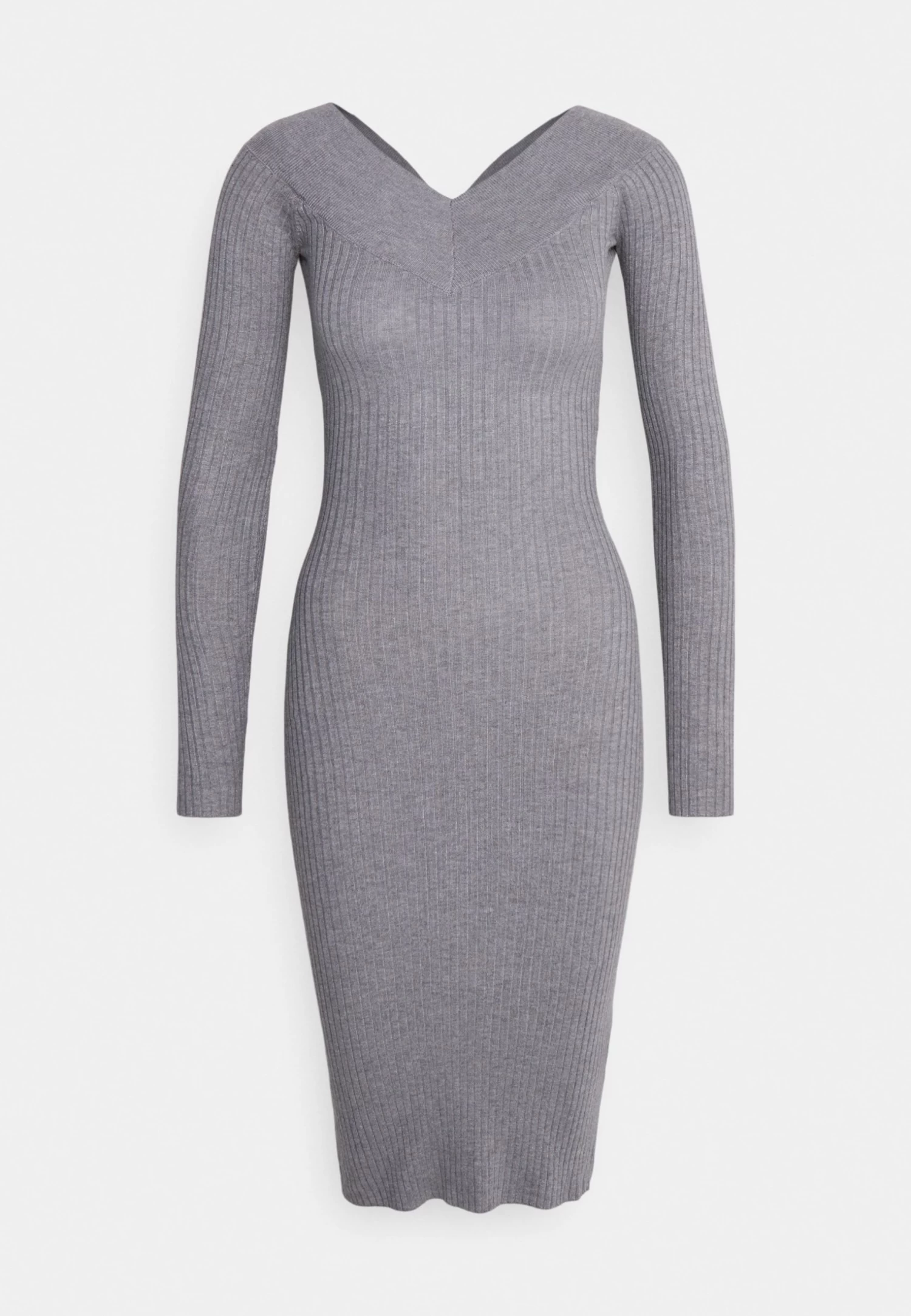 Even&Odd V Ausschnitt Ripp Mini Strickkleid - Robe Fourreau - Mottled Grey 5 Even&Odd V Ausschnitt Ripp Mini Strickkleid - Robe Fourreau - Mottled Grey – Image 5