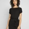 Even&Odd Basic Short Sleeves Mini Belted Dress - Robe En Jersey - Black/Black